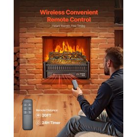 Electric Fireplace Log, 20 inch Fireplace Insert Log Heater, with Remote Controller, 5 Adjustable Flame Brightness, 24H Timer, Overheat Protectio