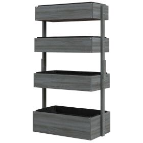 4-Tier Wooden Garden Box, Self-Draining, Fabric Bottom, Tiered Save Space, Planter Box for Flowers, Vegetables, Herbs, Gray