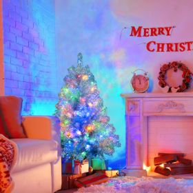 4FT Sliver Pre-Lit Artificial Christmas Tree, Hinged Full Tree with Metal Stand, 400 Branch Tips, 150 LED Lights,11 Lighting Modes