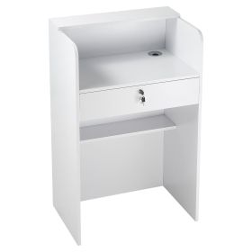 Reception Desk, 23.6 inch Rectangular Front Counter Table, Modern Office Reception Desk with Drawer