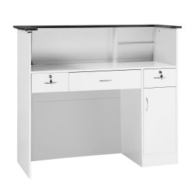 Reception Desk, 50 inch Rectangular Front Counter Table, Modern Office Reception Desk with Light Strip, 3 Drawers & Storage Cabinets