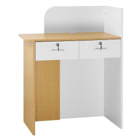 Reception Desk, 31.5 inch Rectangular Front Counter Table, Modern Office Reception Desk with LED Light, 2 Drawers & Power Outlets