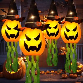 Halloween Decorations Outdoor Decor Hanging Lighted Glowing Pumpkin Witch Hat with 3 Modes Lighted Up Scary Orange Halloween Decorations