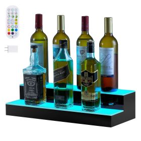 LED Lighted Liquor Bottle Display, 2 Tiers 20 Inches Whiskey Rack, Supports USB, Illuminated Home Bar Shelf with RF Remote & App Control