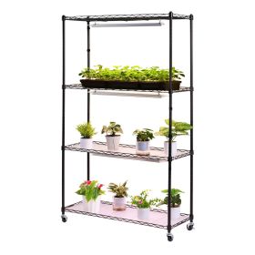 Plant Shelf with Grow Light, 4-Tier Indoor Plant Stand, 59in Tall Plants Display Rack with Wheels, 90W 3-Color Full Spectrum Grow Lights