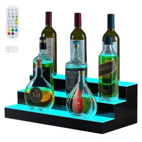LED Lighted Liquor Bottle Display, 3 Tiers 20 Inches Whiskey Rack, Supports USB, Illuminated Home Bar Shelf with RF Remote & App Control