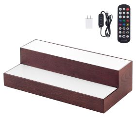 LED Lighted Liquor Bottle Display, 2-Tier 16 Inch Whiskey Rack, Supports USB, Illuminated Home Bar Shelf with RF Remote & App Control, 7 Static C