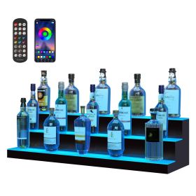 LED Lighted Liquor Bottle Display, 3 Tiers 40 Inch Commercial Illuminated Home Bar Shelf, 3 Steps Whiskey Rack Stand