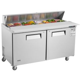 60" Commercial Refrigerator Sandwich & Salad Prep Table, 16.4 Cu. Ft Stainless Steel Refrigerated Food Prep Station with 16 Pans, Cut Board