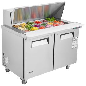 48" Commercial Refrigerator Sandwich & Salad Prep Table, 12.9 Cu. Ft Stainless Steel Refrigerated Food Prep Station with 18 Pans, Cut Board