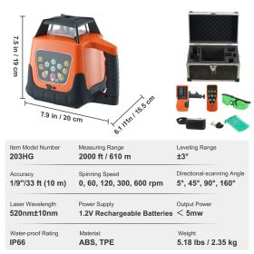 Laser Level, 2000ft, 360 Degree Self Leveling Green Cross Line Laser, 5 Rotation Speeds & 4 Scanning Angles Adjustment