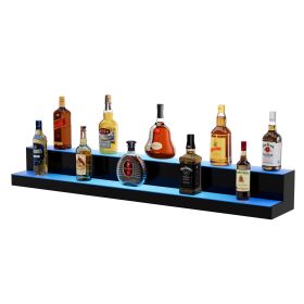 LED Lighted Liquor Bottle Display, 2 Tiers 48 Inch Commercial Illuminated Home Bar Shelf, 2 Steps Whiskey Rack Stand