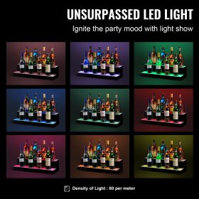 LED Lighted Liquor Bottle Display, 2 Tiers 24 Inch Commercial Illuminated Home Bar Shelf, 2 Steps Whiskey Rack Stand