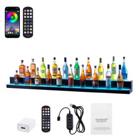 LED Lighted Liquor Bottle Display, 2 Tiers 72 Inch Commercial Illuminated Home Bar Shelf, 2 Steps Whiskey Rack Stand