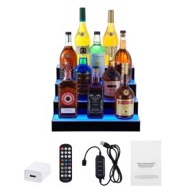 LED Lighted Liquor Bottle Display, 4 Tiers 16 Inch Commercial Illuminated Home Bar Shelf, 4 Steps Whiskey Rack Stand
