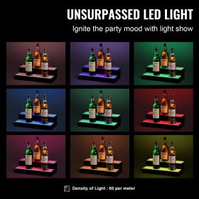 LED Lighted Liquor Bottle Display, 2 Tiers 16 Inch Commercial Illuminated Home Bar Shelf, 2 Steps Whiskey Rack Stand