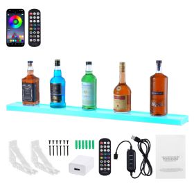 LED Lighted Liquor Bottle Display, 1 Tier 40 Inch Wall Mounted Whiskey Rack Stand, 1 Step Commercial Illuminated Home Bar Shelf