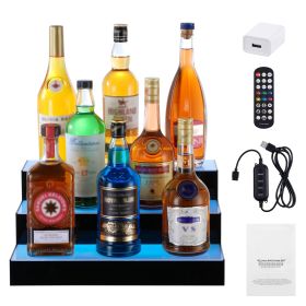 LED Lighted Liquor Bottle Display, 3 Tiers 16 Inch Commercial Illuminated Home Bar Shelf, 3 Steps Whiskey Rack Stand