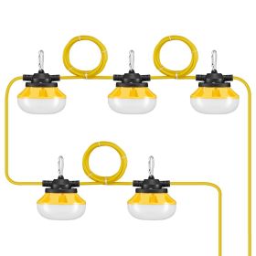 50FT Construction String Lights, 50W 5000LM, 5PCs String Work Light, 5000K Daylight & IP65 Waterproof, with Hanging Hooks, for Construction Site