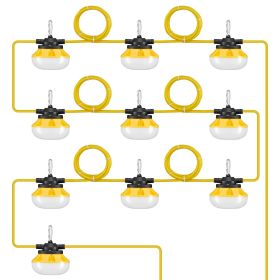 100FT Construction String Lights, 100W 10000LM, 10PCs String Work Light, 5000K, IP65 Waterproof, with Hanging Hooks, for Construction Site