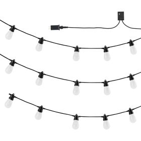 RGB Outdoor String Lights, 50FT, Outside Patio Lights with APP Control 15 Bulbs, 15 Single-Color Adjustable Brightness Time Setting