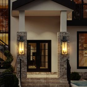 2-Pack 22.0" Outdoor Wall Lantern with Dusk to Dawn Sensor, Matte Black Finish, Clear Glass Panels, Weatherproof Exterior Light for Porch, Patio