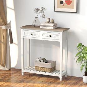 PPL Console Table for Entryway with 2 Drawers, 30 Inch Long Entryway Table w/Open Storage Shelves and Handmade Metal Handle (Color: White)