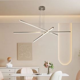 48" Modern LED Chandelier - Geometric 3-Arm Design, Adjustable Hanging, Sleek Metal Finish for Dining Room, Living Room & Office (Color: Chrome, Material: Iron)