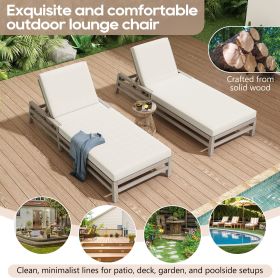 5-Position Adjustable Outdoor Chaise Lounge, Solid Wood Patio Recliner Chair with Thick Cushions, Weather-Resistant for Pool, Balcony & Garden (Color: Gray)