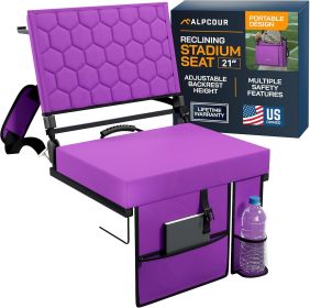 Alpcour Folding Reclining Stadium Seat with Back Support for Bleachers (Color: Purple, size: 21" Wide)