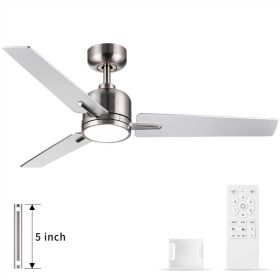 48 in. Integrated LED Farmhouse Indoor/Outdoor Nickel Smart Ceiling Fan with Remote Control (Color: Nickel, Material: Metal+Plywood)